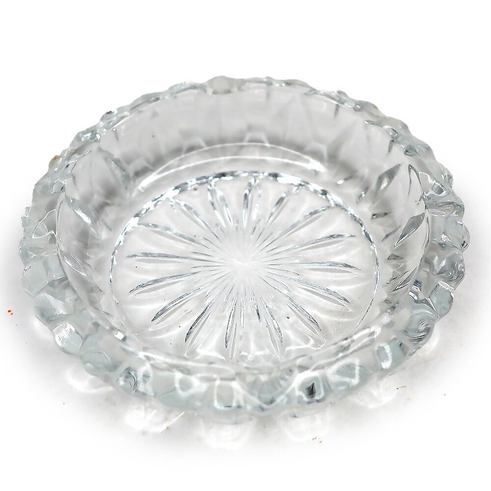 Vintage Pressed Glass Ashtray Lumiarc Style Crystal Starburst Trinket Ring Dish